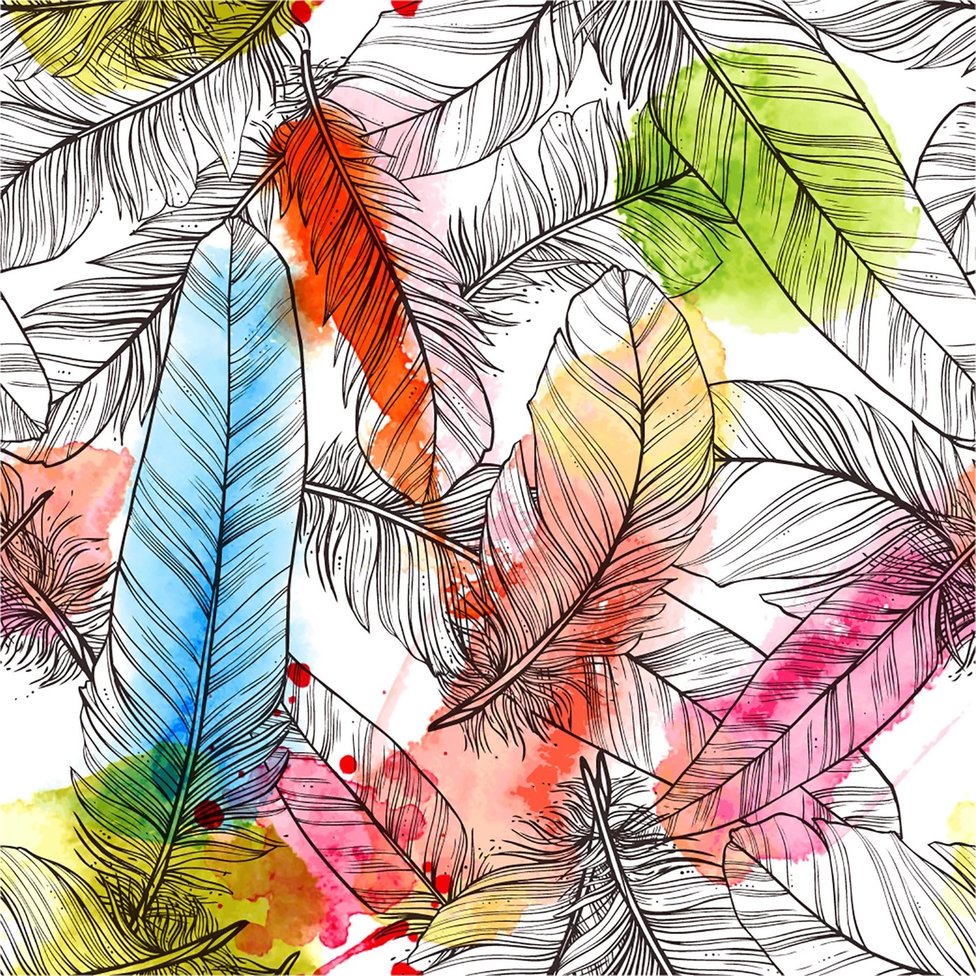 картинка Фотообои абстракция с акварельными разноцветными перьямиот интернет-магазина Фотомили